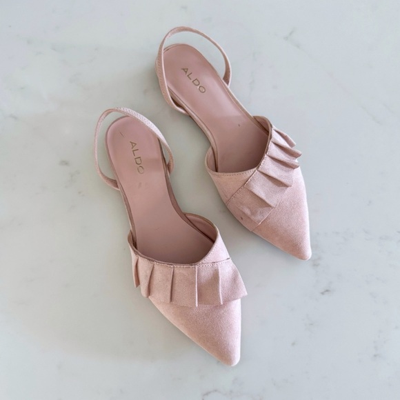 ALDO Ruffle Detail d’Orsay Slingback Flats, Pointed Toe Blush Pink Suede sz. 6 - Picture 4 of 17